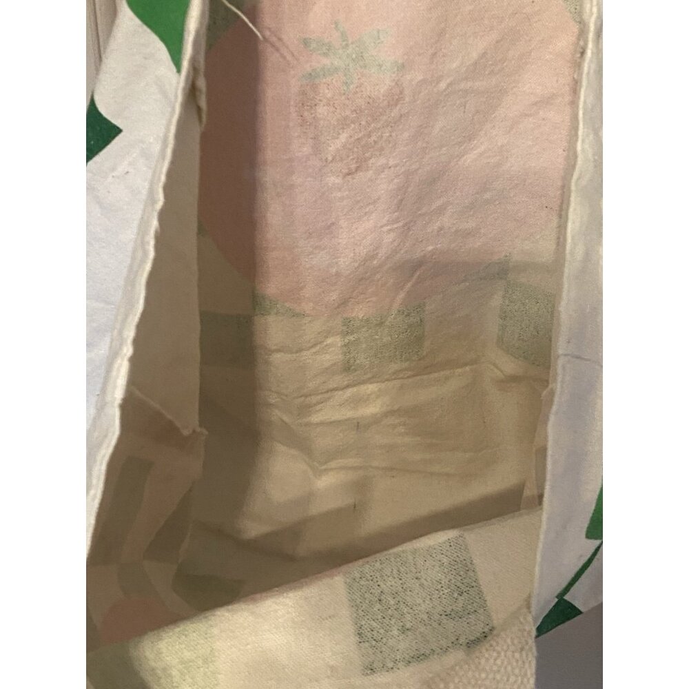 Green White Checker Board Canvas Tote Bag 16x15x6 Pink Smiley Face - Picture 8 of 8